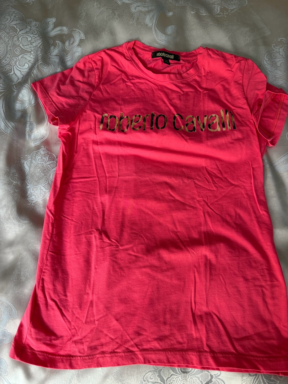 Roberto Cavalli Neon Pink Short Sleeve Logo Tee